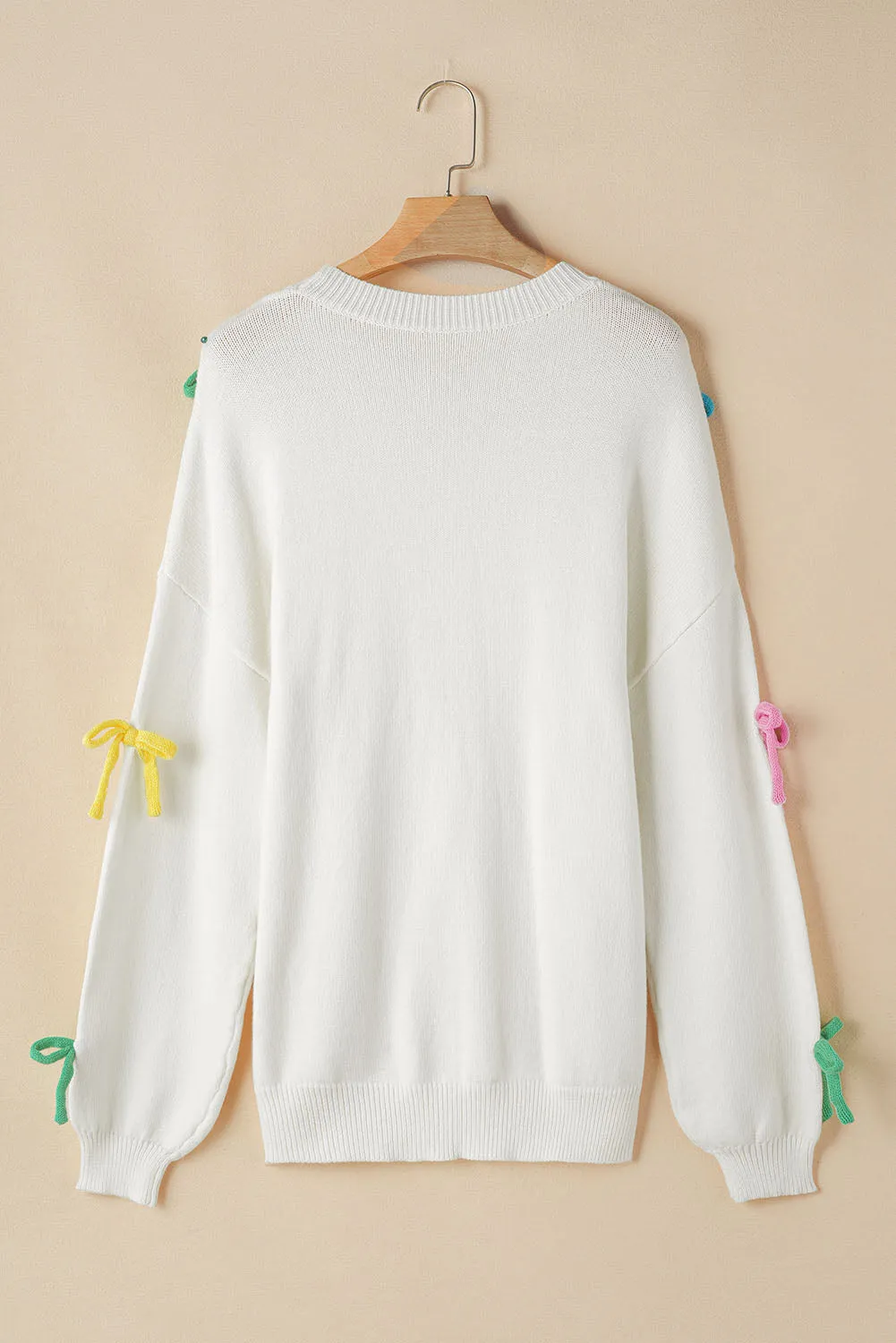 🎀 Beige Colorful Bowknot Crewneck Knit Sweater: For When You Want to Look Like You’ve Got Your Sh*t Together, But You’re Actually Just Trying to Look Cute 🎀