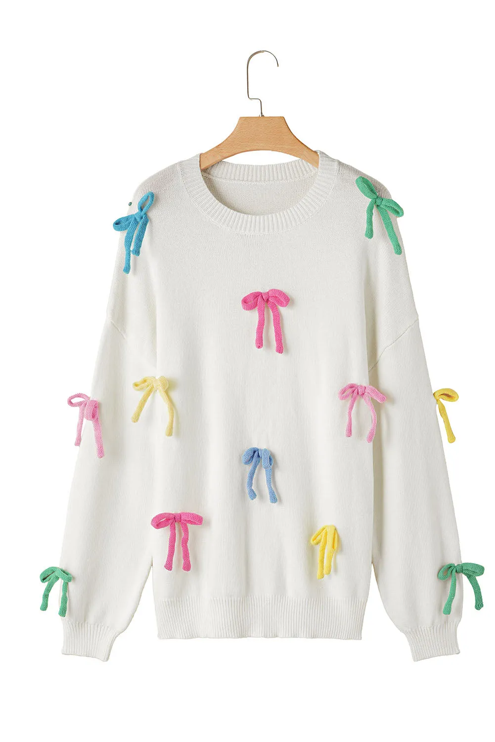 🎀 Beige Colorful Bowknot Crewneck Knit Sweater: For When You Want to Look Like You’ve Got Your Sh*t Together, But You’re Actually Just Trying to Look Cute 🎀
