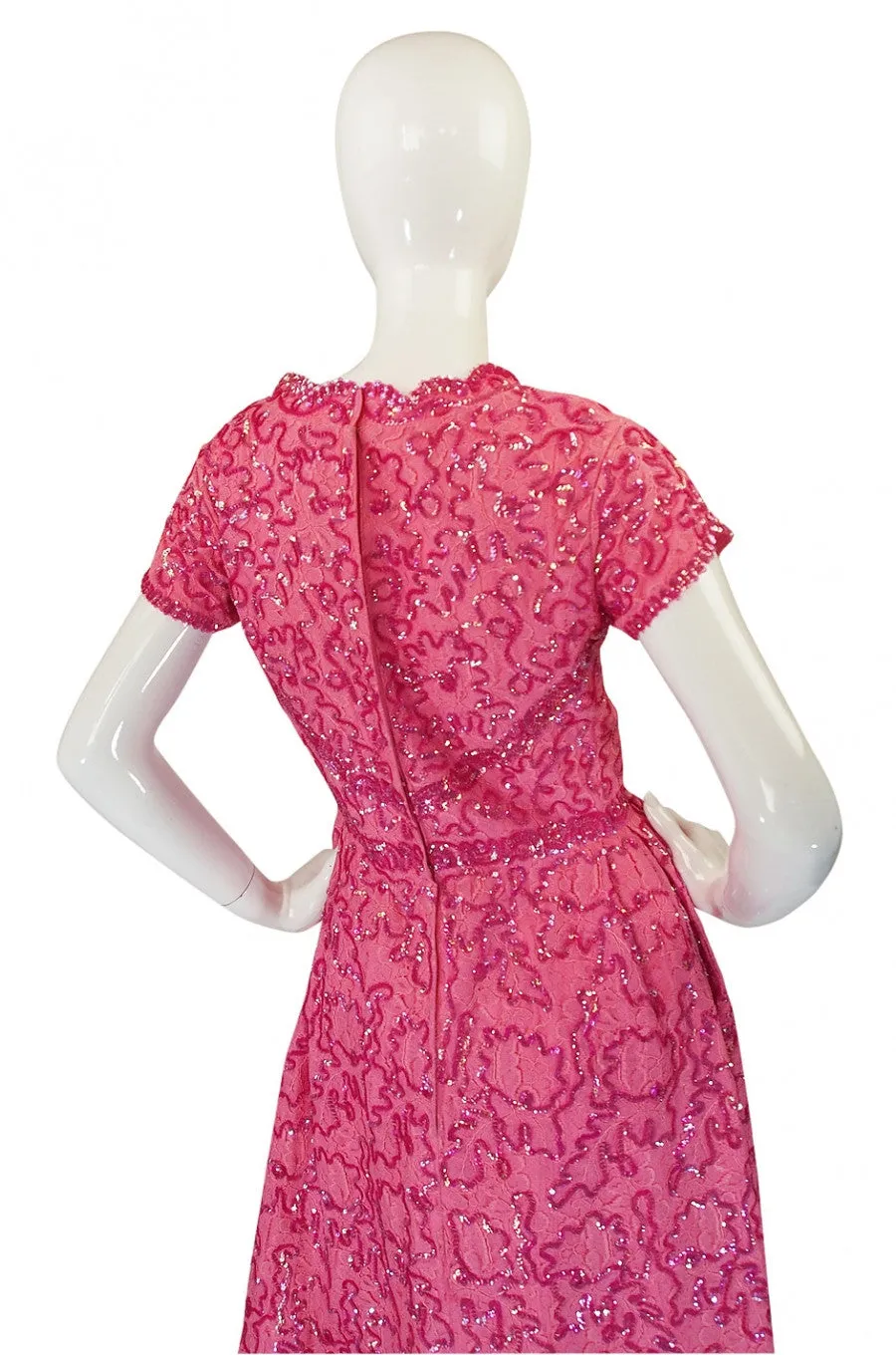 1960s Pink Sequin & Lace Hostess Dress