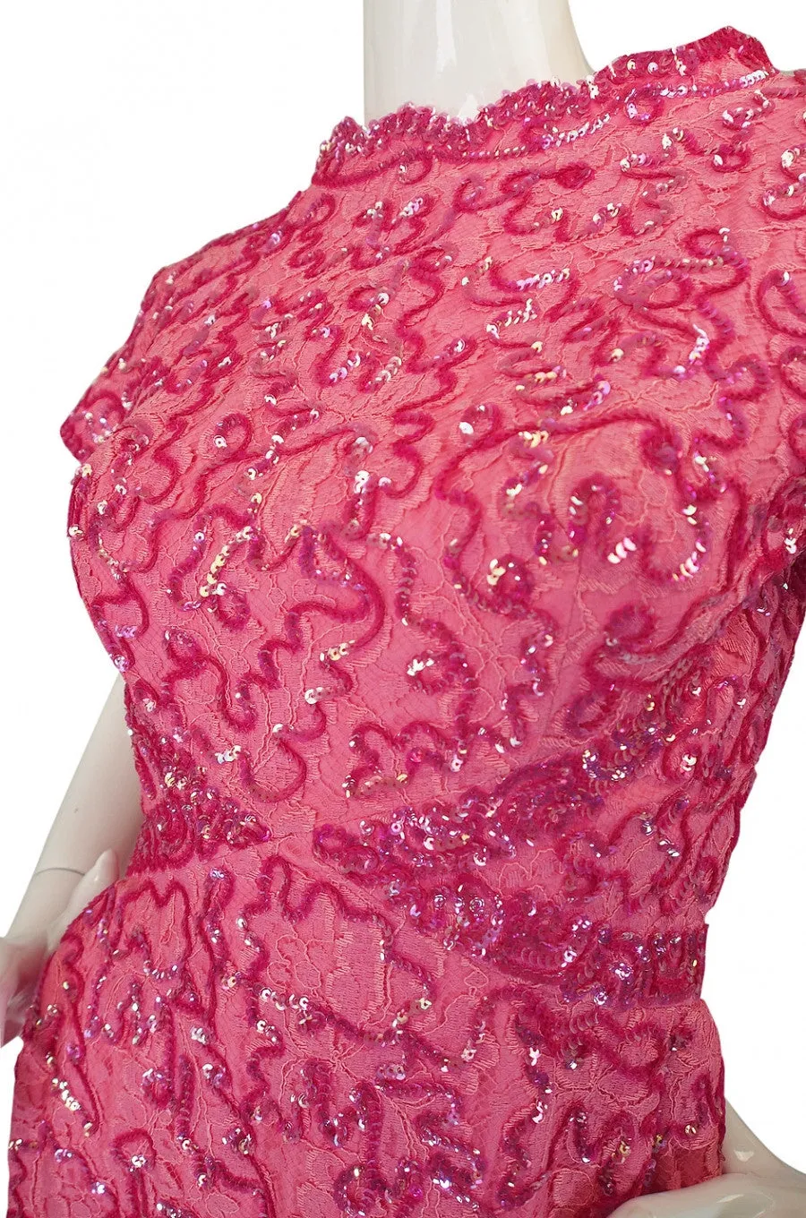 1960s Pink Sequin & Lace Hostess Dress
