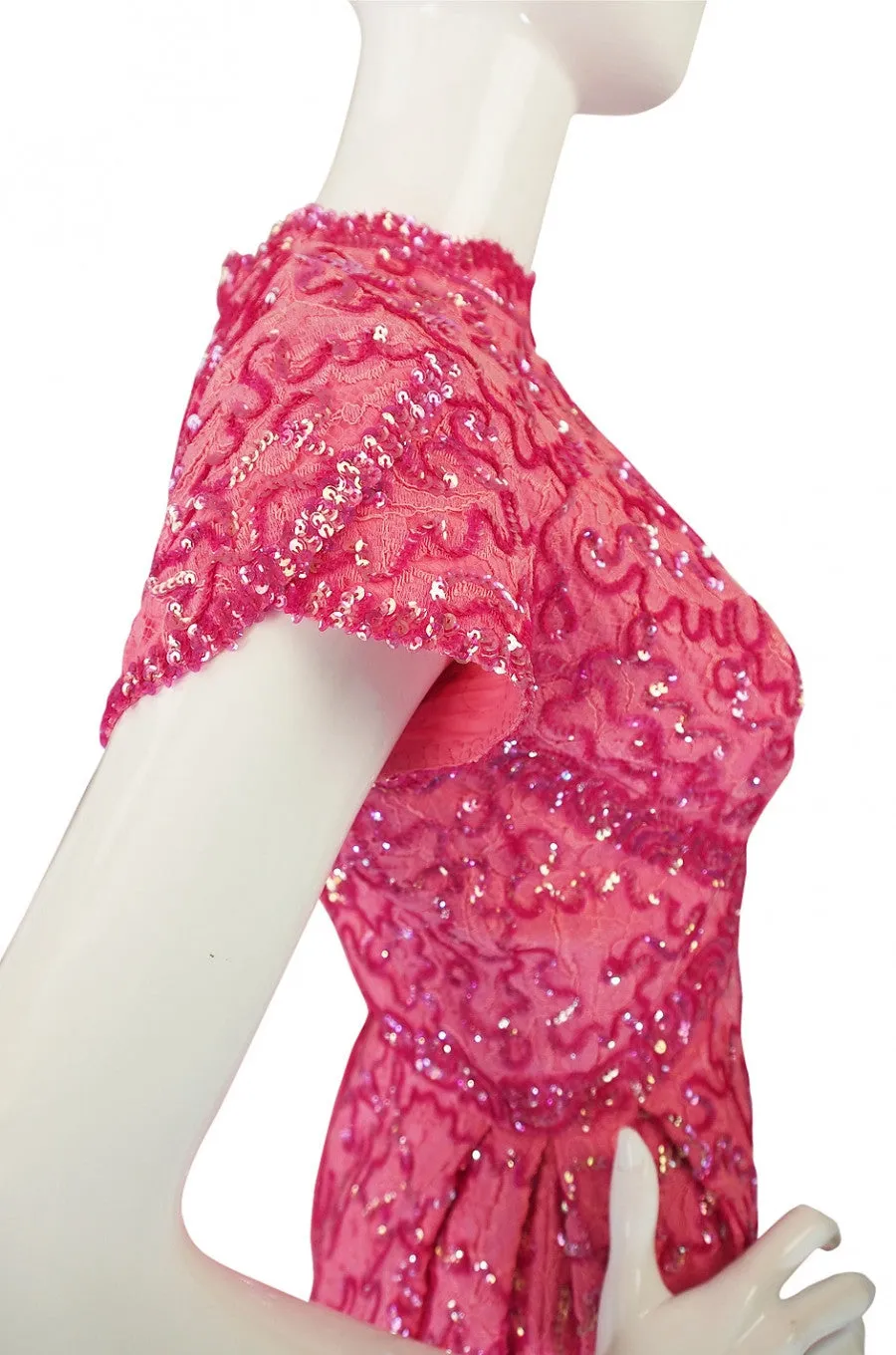 1960s Pink Sequin & Lace Hostess Dress