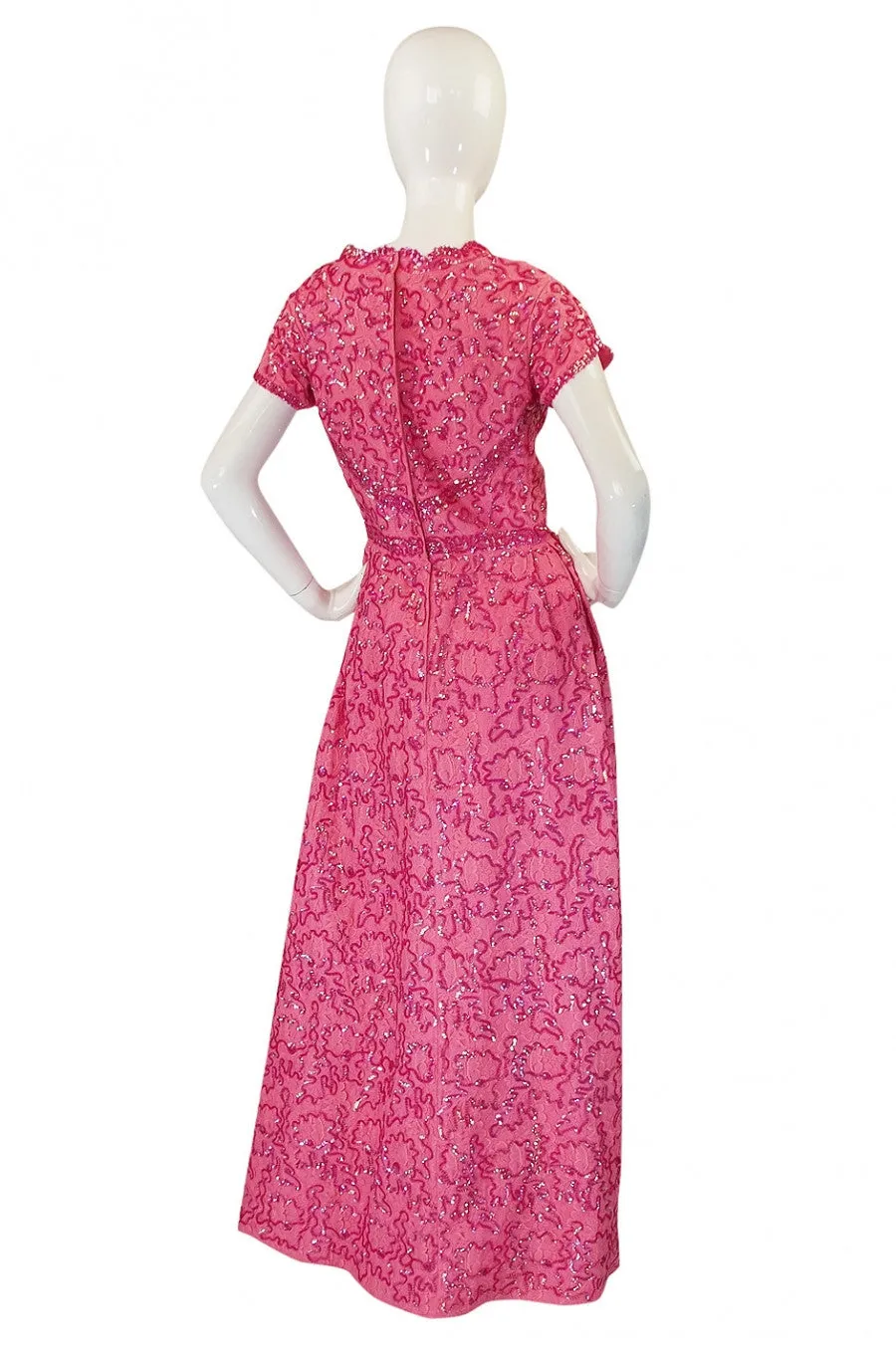 1960s Pink Sequin & Lace Hostess Dress