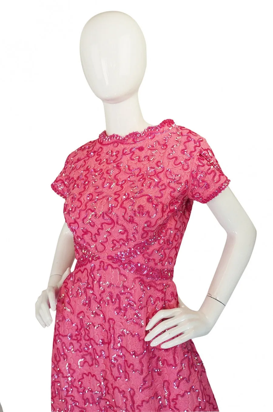 1960s Pink Sequin & Lace Hostess Dress