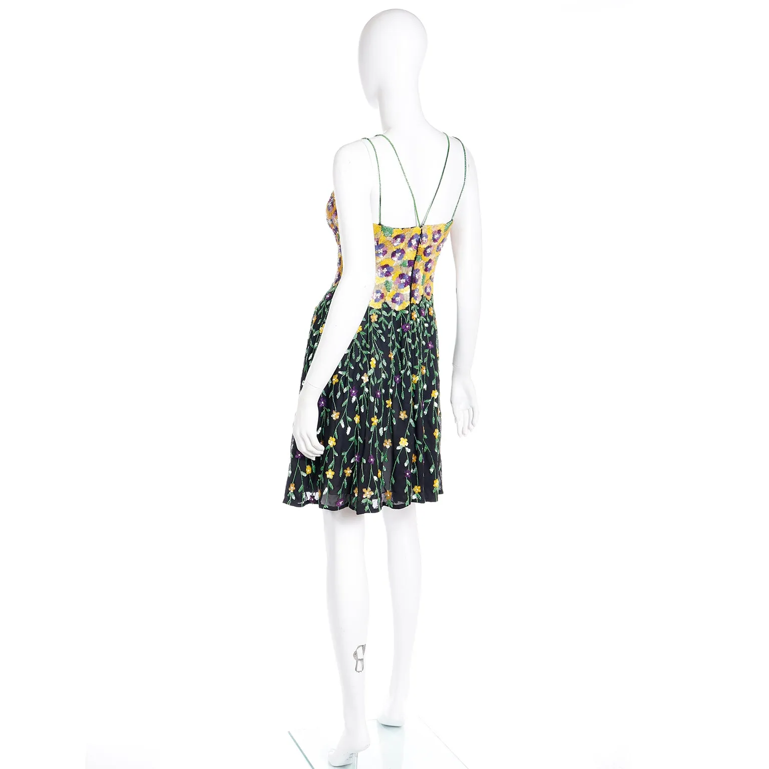 1990s Naeem Khan Riazee Boutique Beaded Sequin Floral Mini Dress