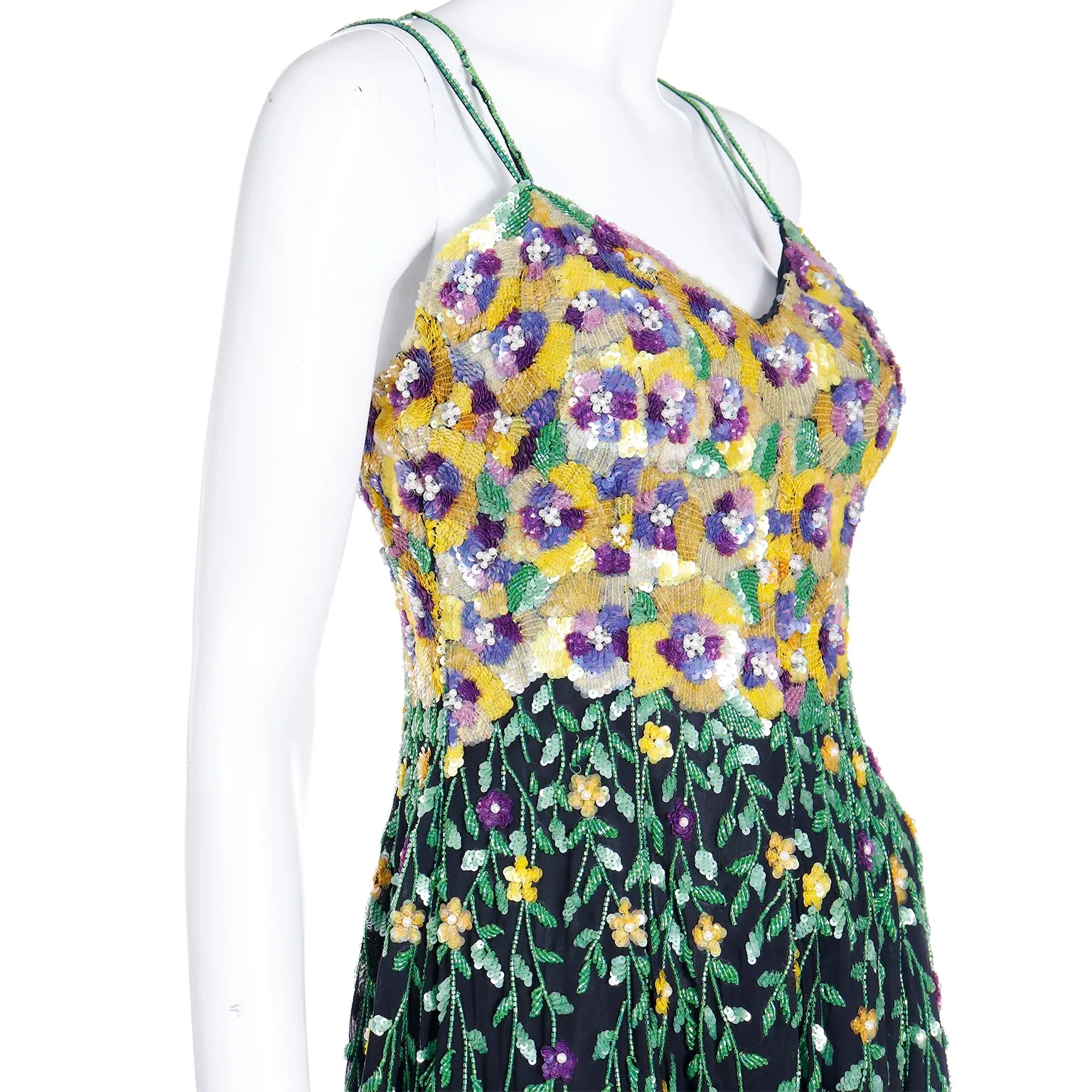 1990s Naeem Khan Riazee Boutique Beaded Sequin Floral Mini Dress