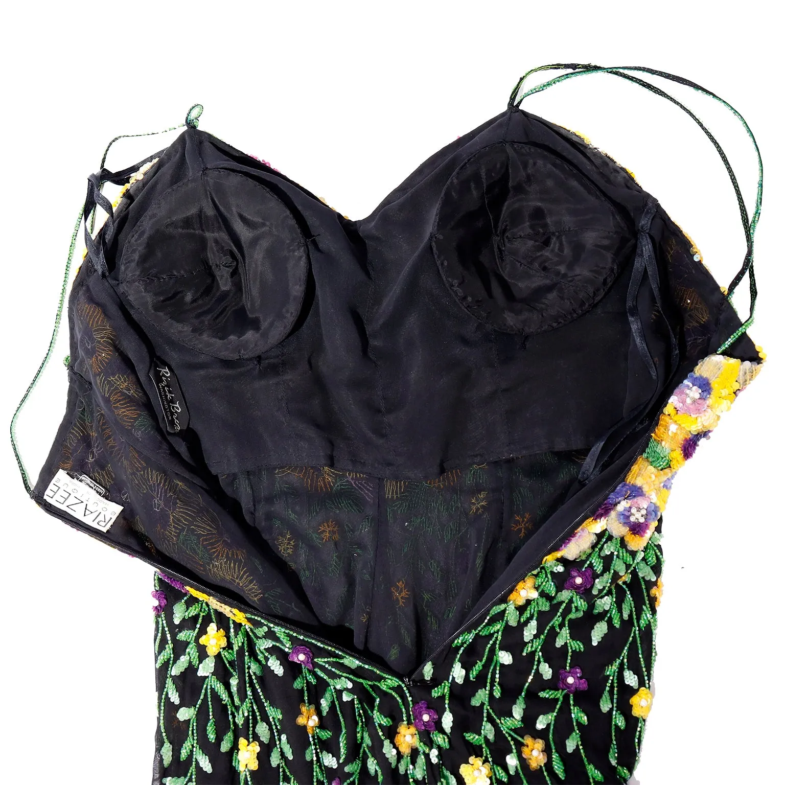 1990s Naeem Khan Riazee Boutique Beaded Sequin Floral Mini Dress