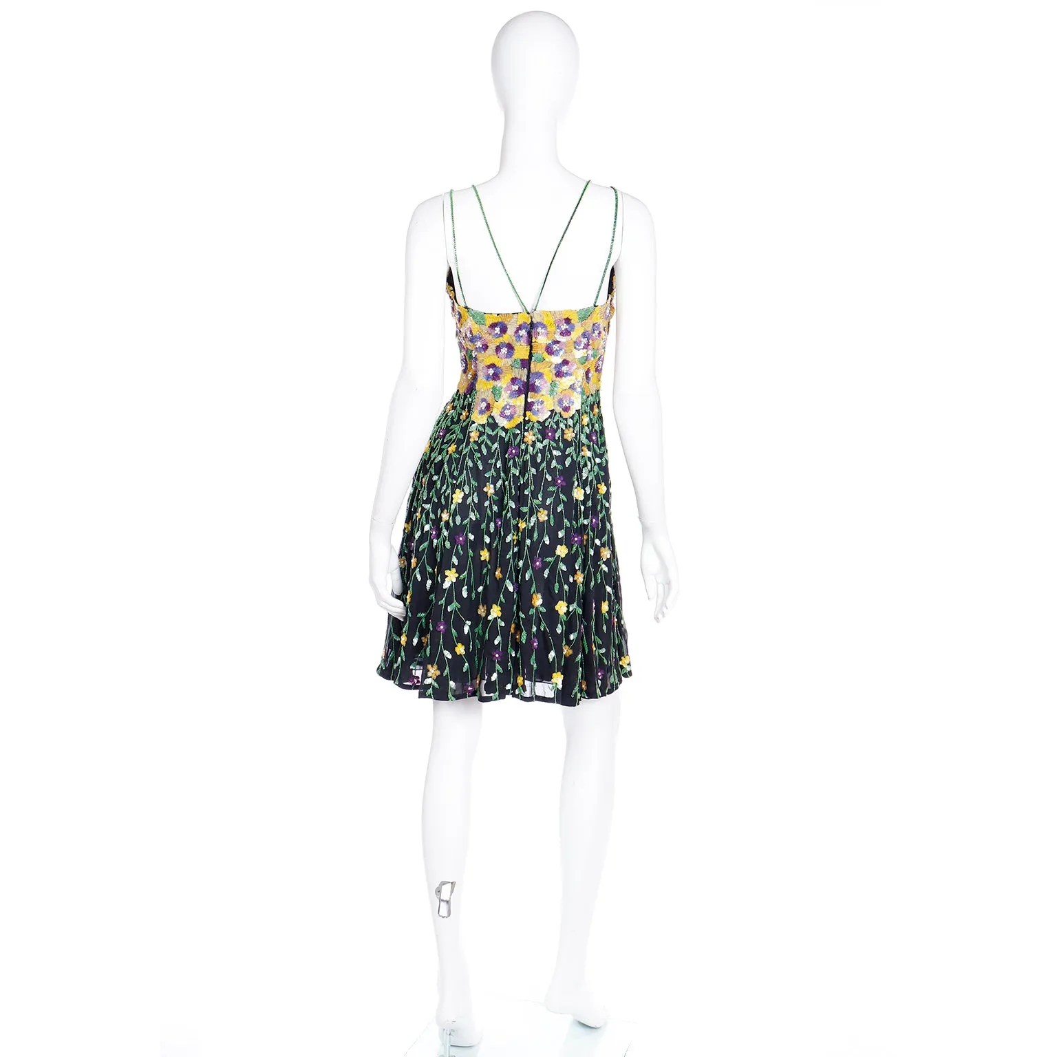 1990s Naeem Khan Riazee Boutique Beaded Sequin Floral Mini Dress