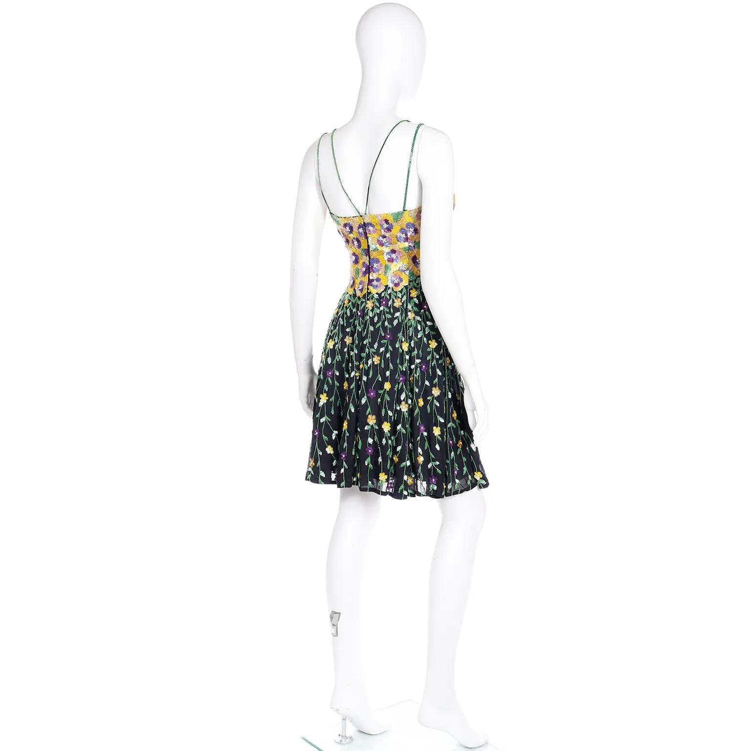 1990s Naeem Khan Riazee Boutique Beaded Sequin Floral Mini Dress