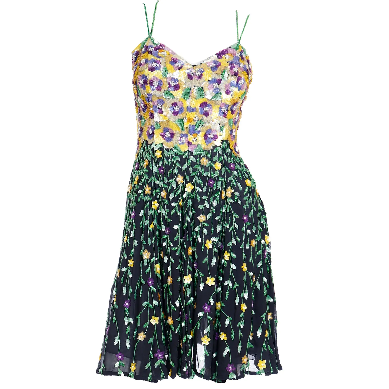 1990s Naeem Khan Riazee Boutique Beaded Sequin Floral Mini Dress