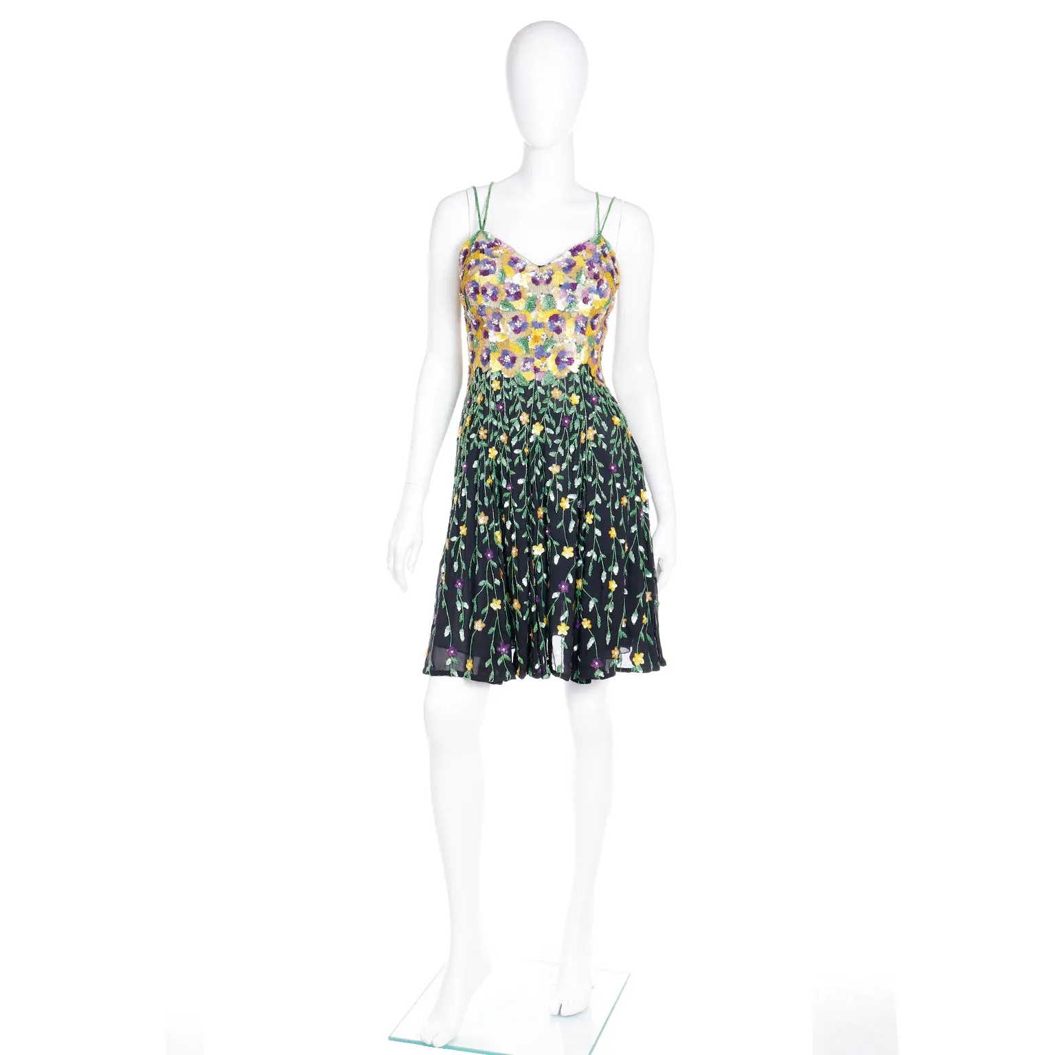 1990s Naeem Khan Riazee Boutique Beaded Sequin Floral Mini Dress
