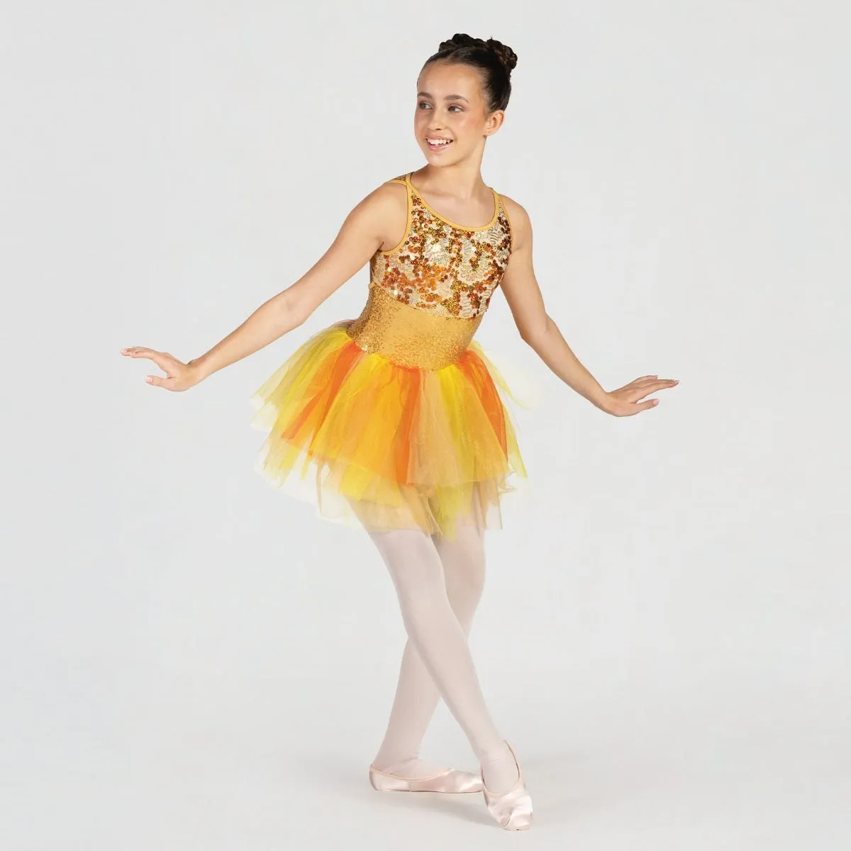 1st Position Sequinned Bodice Dress with Cutaway Back and Panelled Skirt