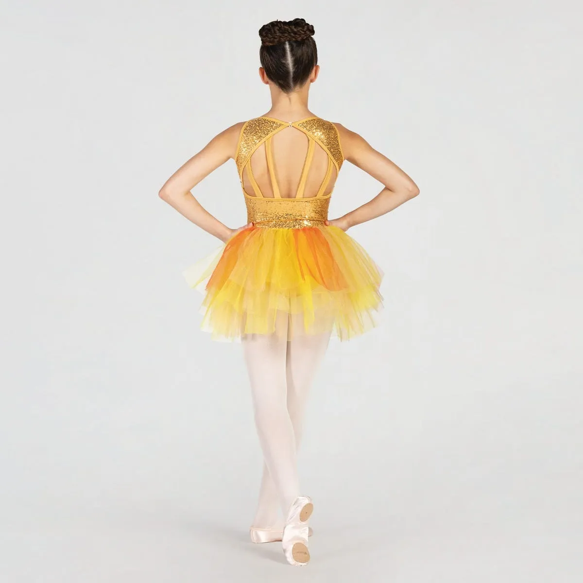 1st Position Sequinned Bodice Dress with Cutaway Back and Panelled Skirt