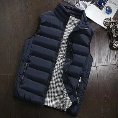 2021 Autumn Winter New Men Cotton Vest Jacket Solid Color Sleeveless Down Waistcoat Jacket  Male Casual Vest Coat Plus Size 5XL