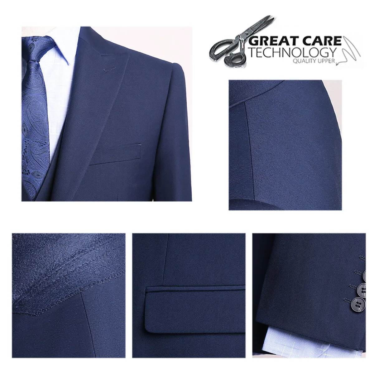 3-Piece Men's Two-Button Lapel Collar Suit Navy