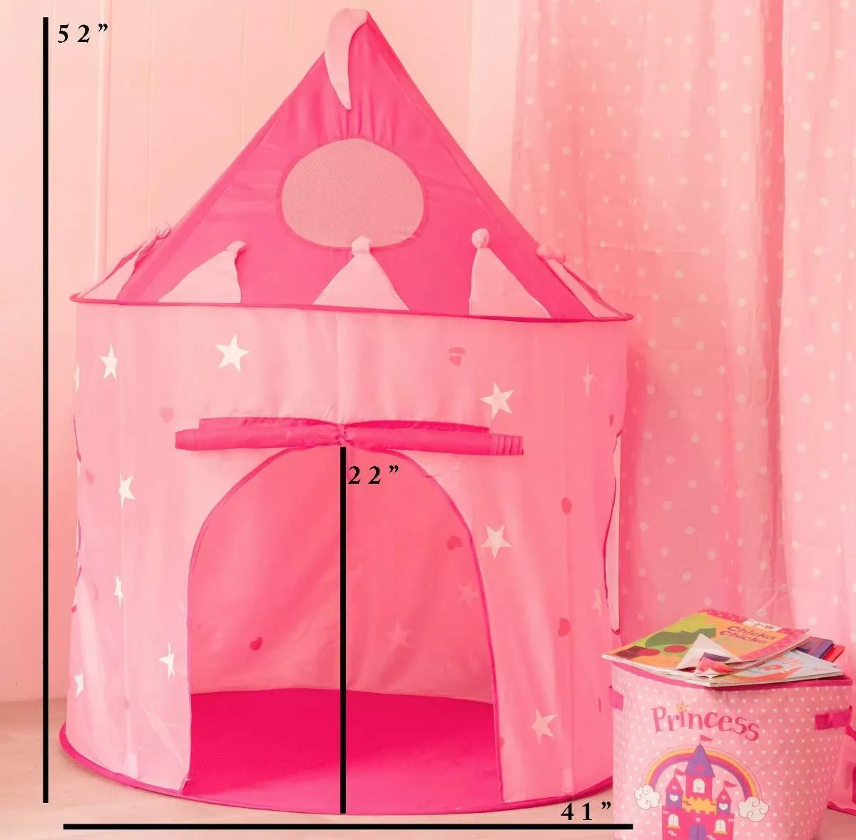 5-Piece Princess Castle Girls Play Tent w/ Glow in The Dark Stars &amp; Butterfly Fairy Dress Up Costume - Childrens Play Tents for Indoor &amp; Outdoor Use with Pink Girls Playhouse Fairy