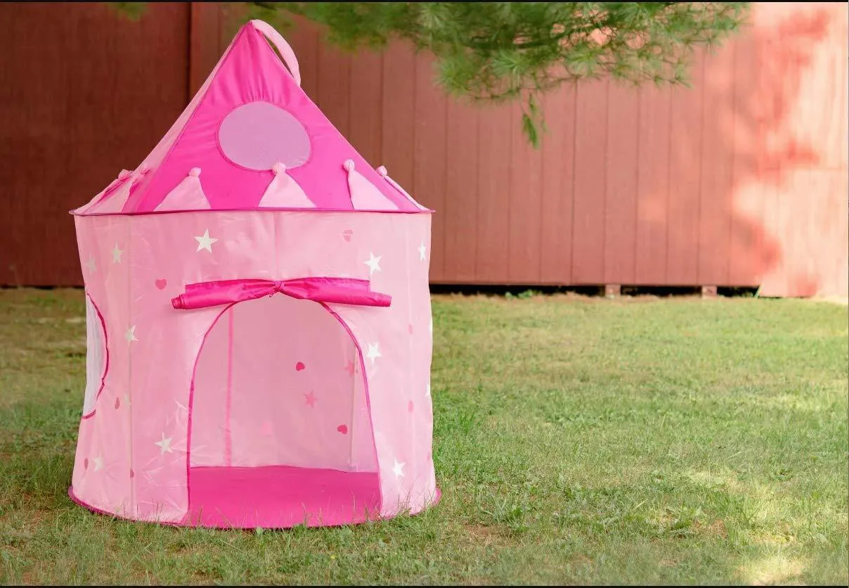 5-Piece Princess Castle Girls Play Tent w/ Glow in The Dark Stars &amp; Butterfly Fairy Dress Up Costume - Childrens Play Tents for Indoor &amp; Outdoor Use with Pink Girls Playhouse Fairy