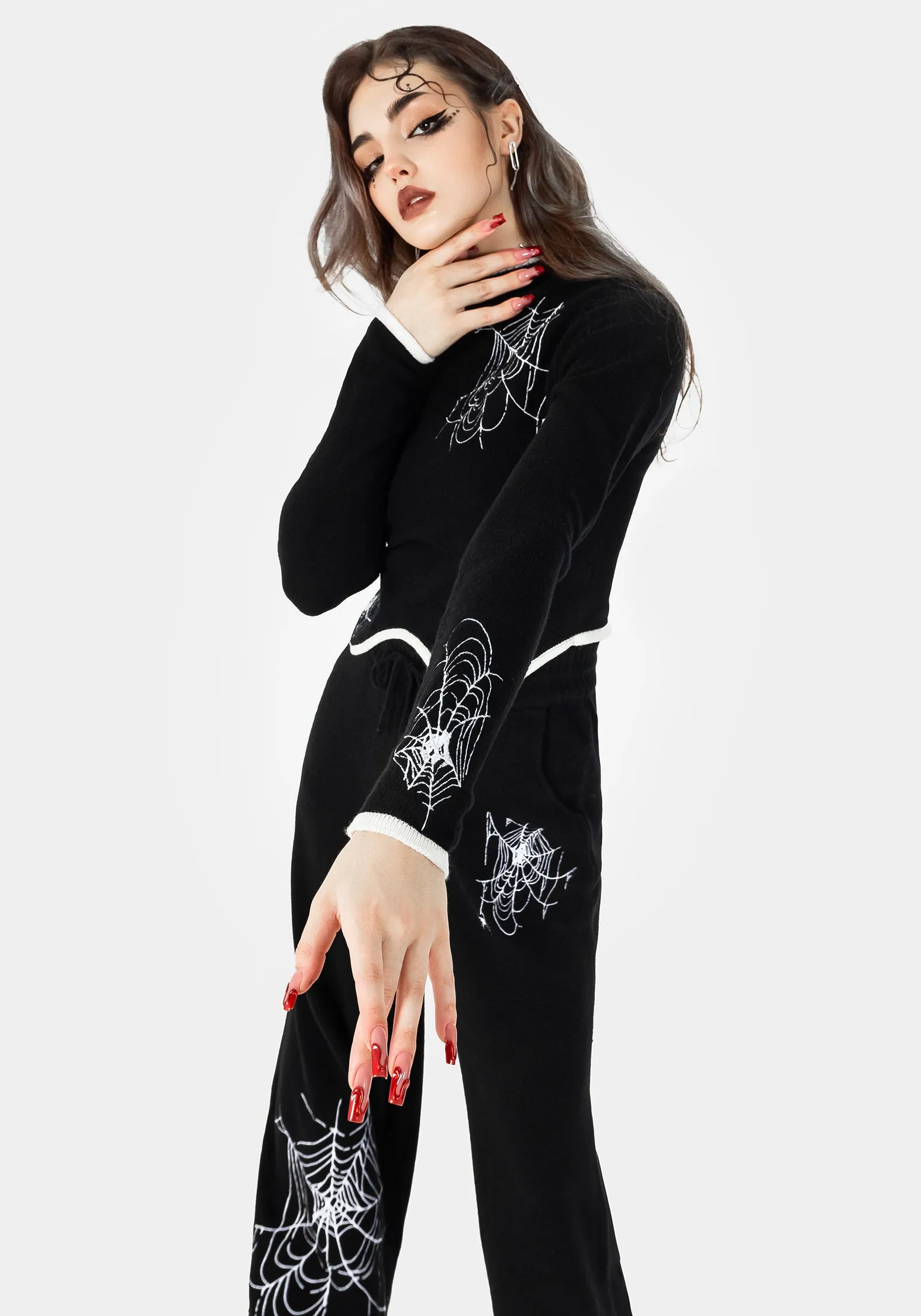 Araneae Embroidered Long Sleeve Knit Sweater