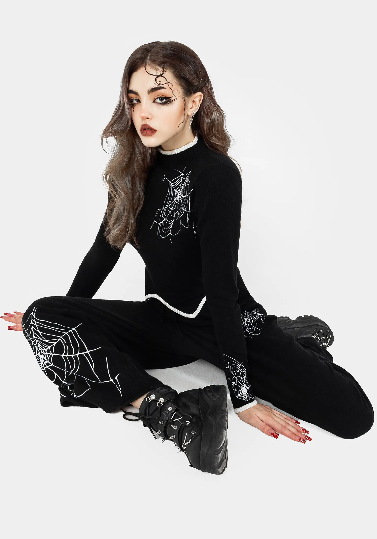 Araneae Embroidered Long Sleeve Knit Sweater