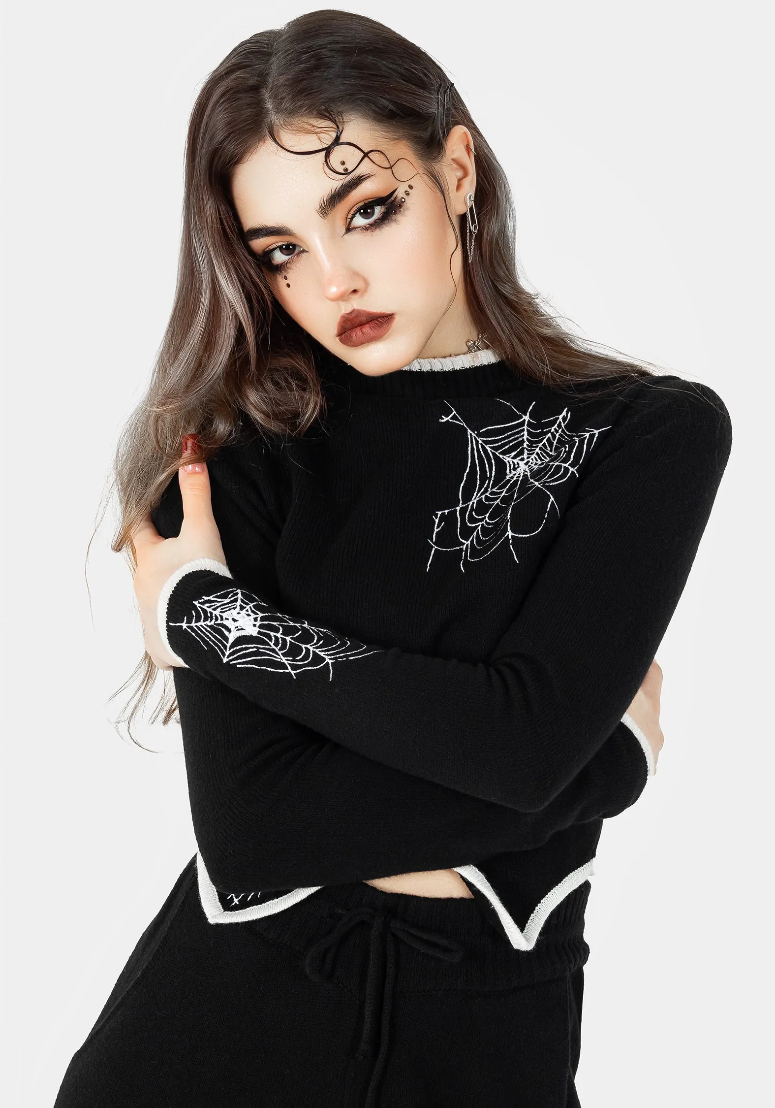 Araneae Embroidered Long Sleeve Knit Sweater