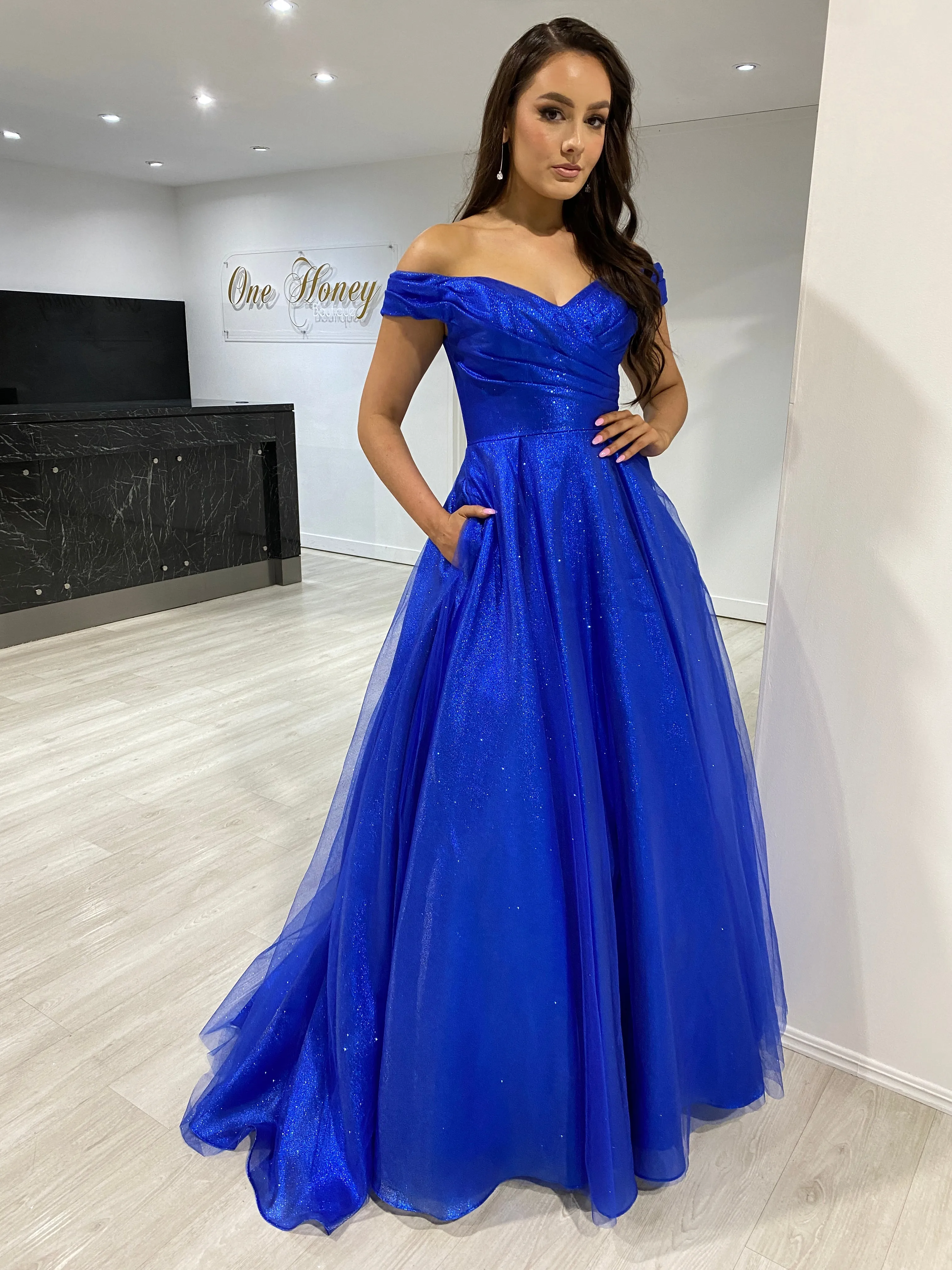 ARIANA Shimmer Off Shoulder Ballgown Formal Dress