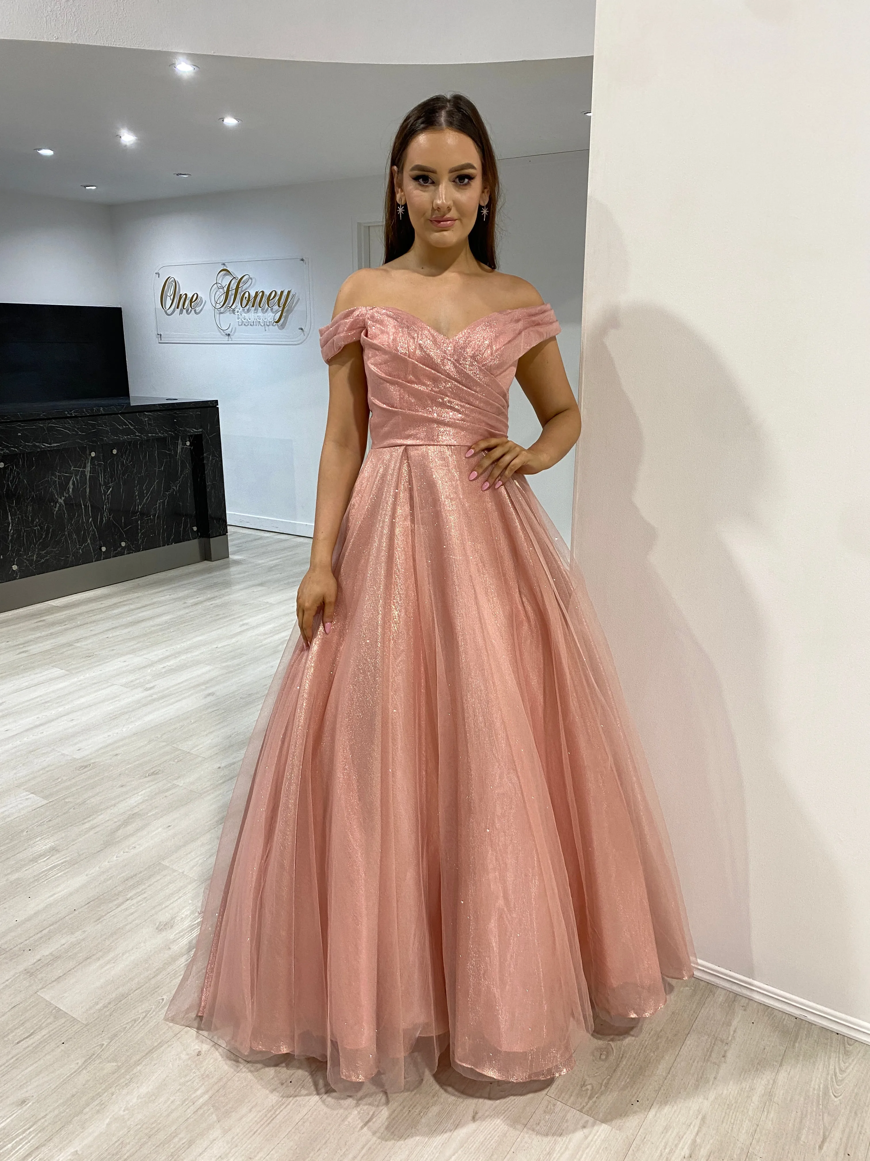 ARIANA Shimmer Off Shoulder Ballgown Formal Dress