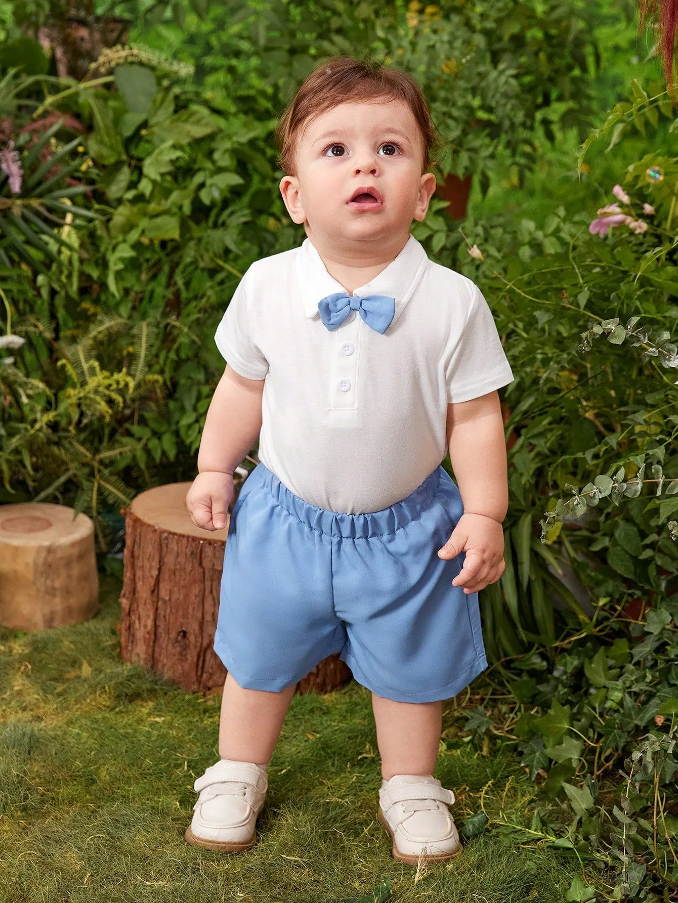 Baby Boy Bow Front Shirt & Vest Jacket & Shorts