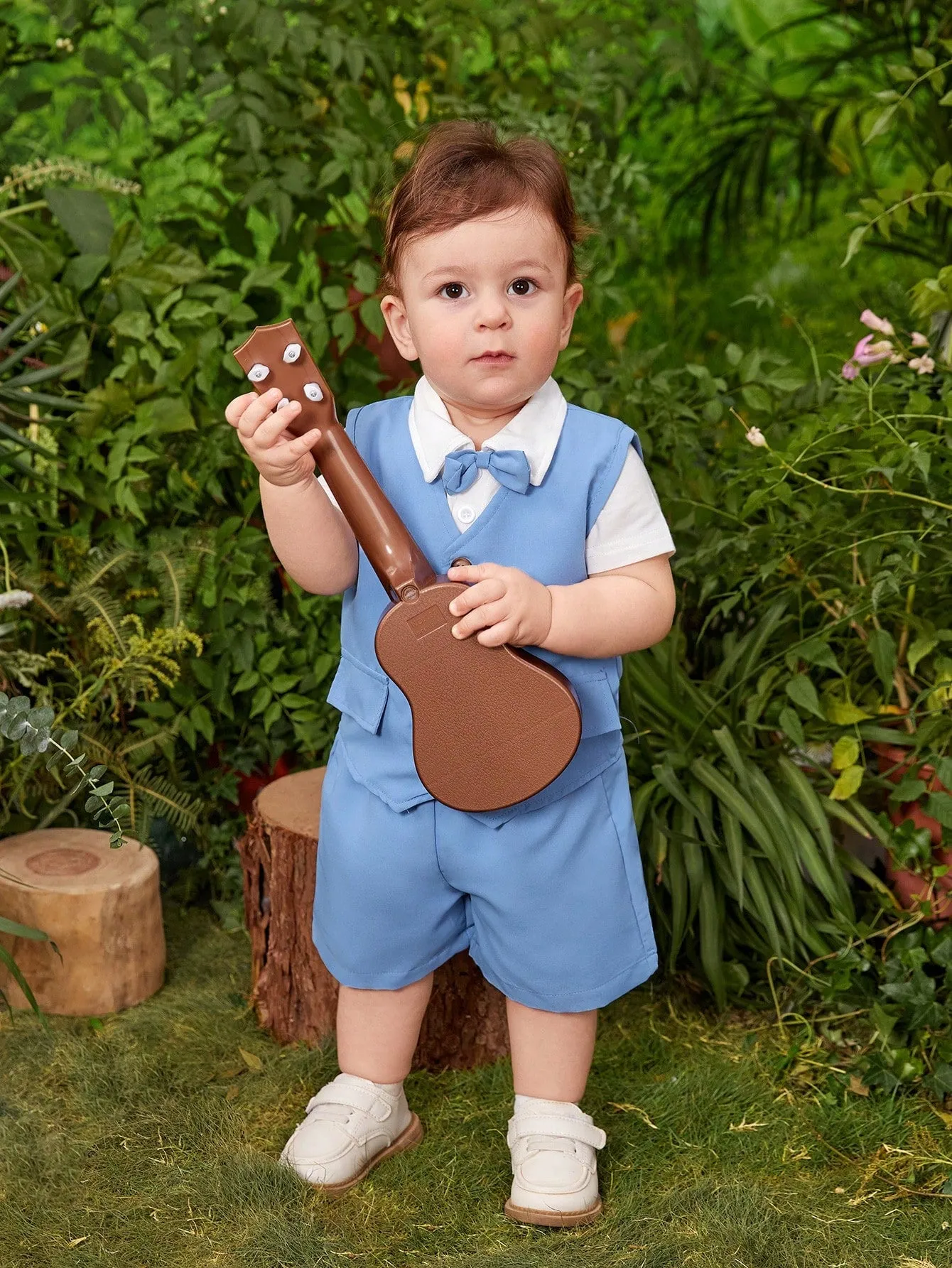 Baby Boy Bow Front Shirt & Vest Jacket & Shorts
