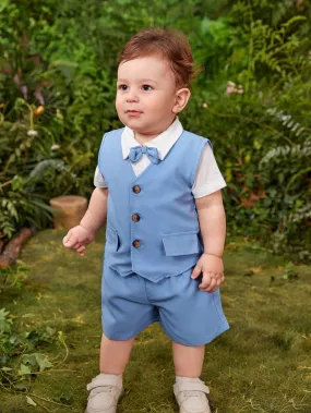 Baby Boy Bow Front Shirt & Vest Jacket & Shorts