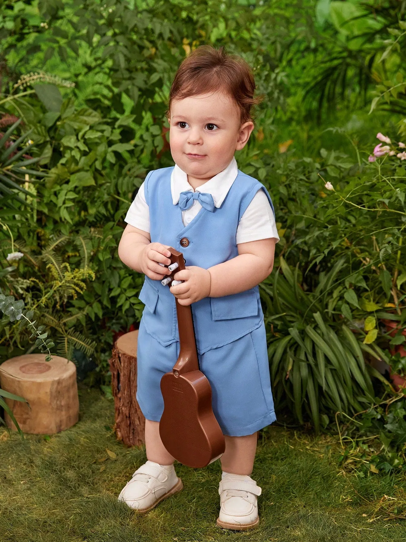 Baby Boy Bow Front Shirt & Vest Jacket & Shorts