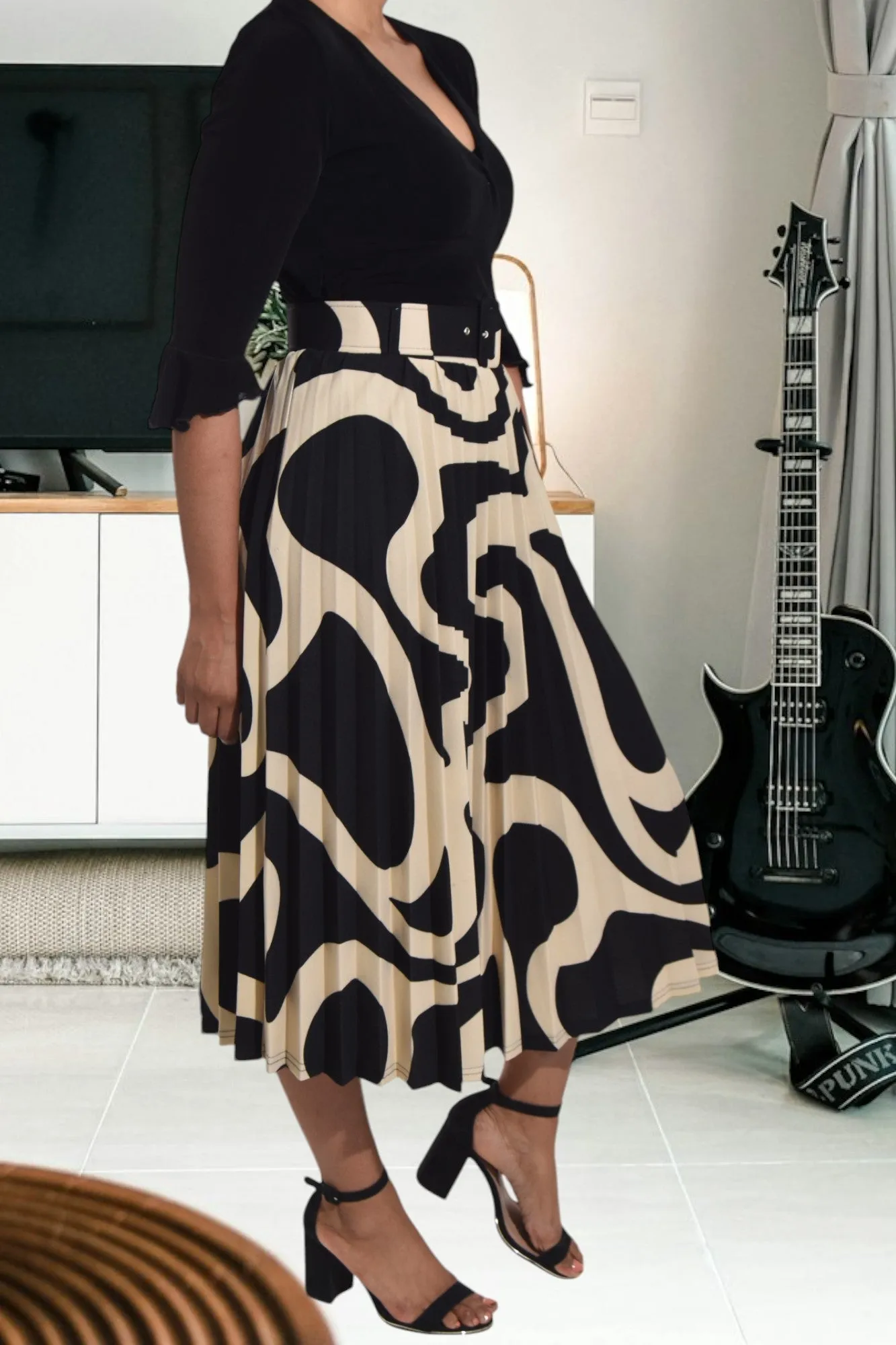 Black And Brown Belted Skirt