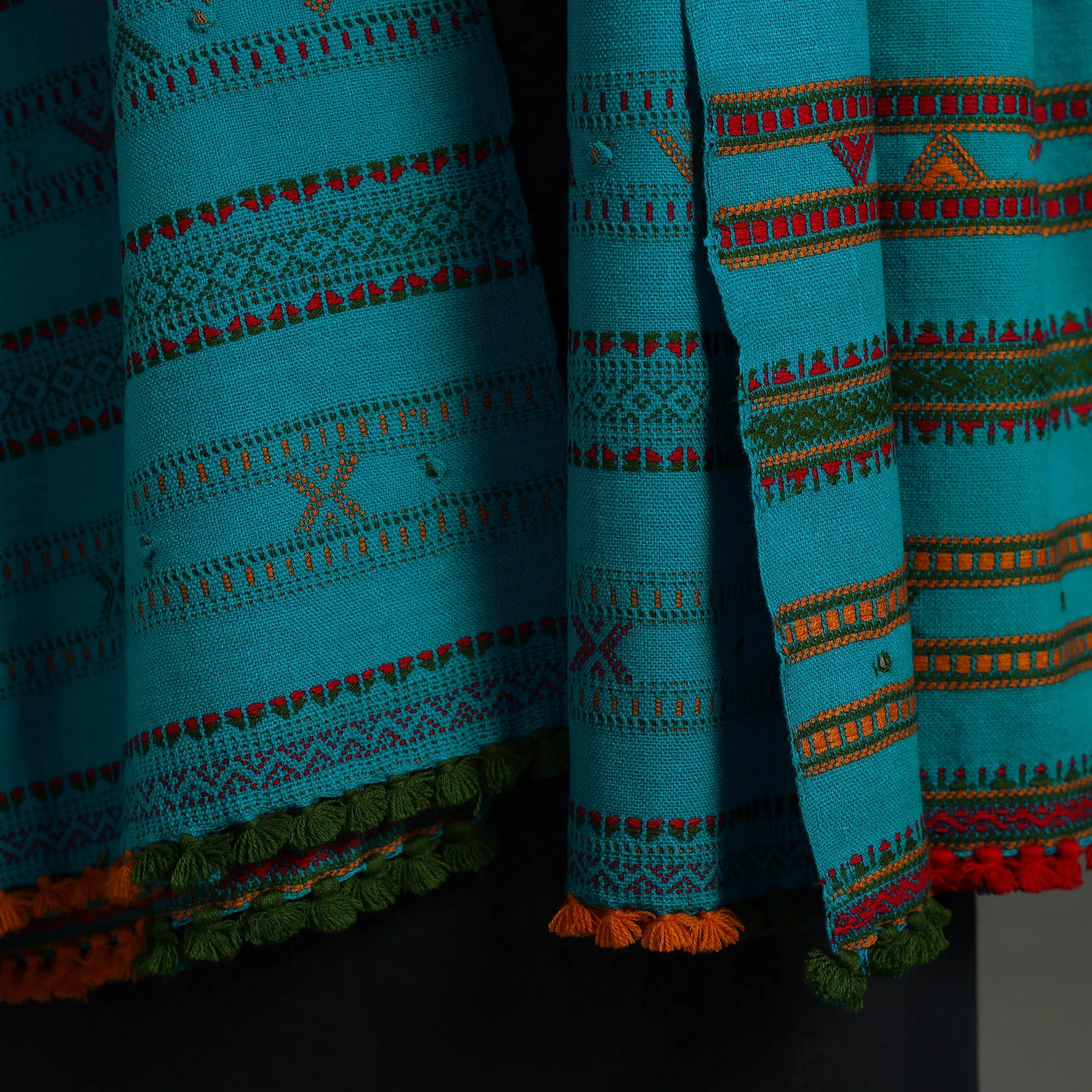 Blue - Kutch Handwoven Mirror Work Woollen Shawl 88