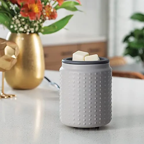 Candle Warmers Etc Wax Melt Fragrance Warmer for Scented Wax Melts Cubes Tarts with Silicone Dish Top Gray Hobnail Dot Ceramic