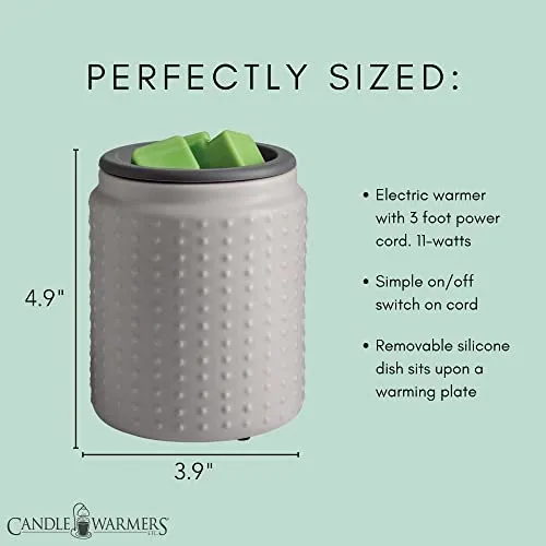 Candle Warmers Etc Wax Melt Fragrance Warmer for Scented Wax Melts Cubes Tarts with Silicone Dish Top Gray Hobnail Dot Ceramic