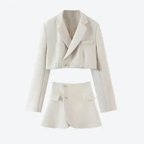 Chic Cropped Blazer and High-Waist Skirt Set
