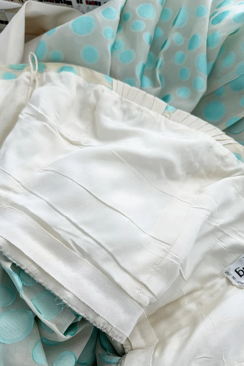 Dreamy Late 1960s Andre Laug Roma Alta Moda Couture Pale Turquoise Applied Dot Strapless Dress