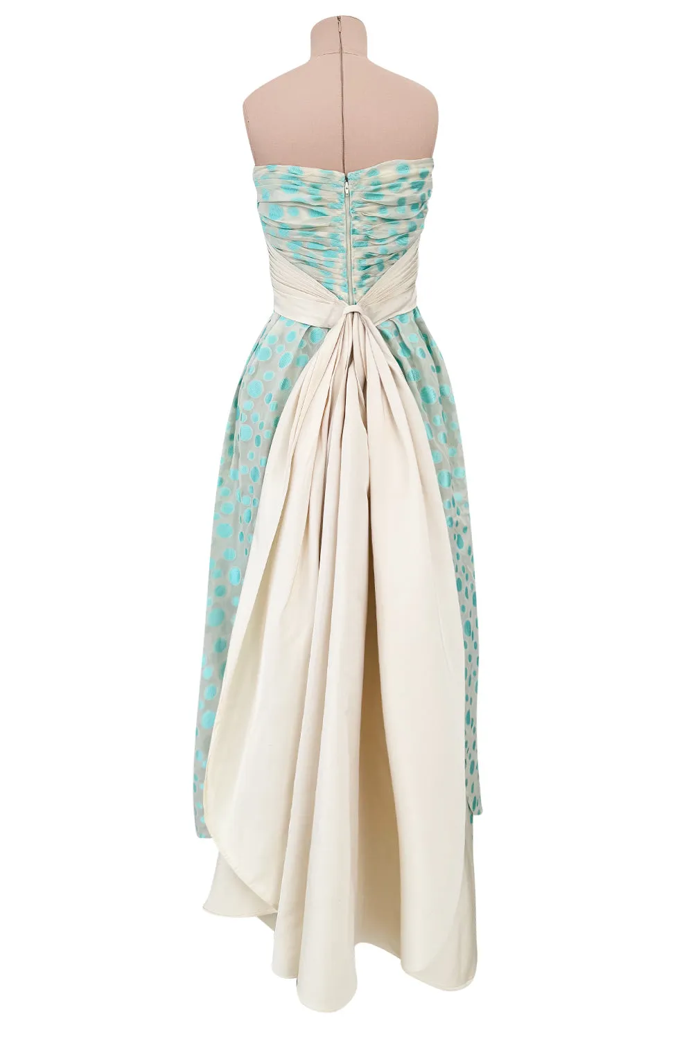 Dreamy Late 1960s Andre Laug Roma Alta Moda Couture Pale Turquoise Applied Dot Strapless Dress