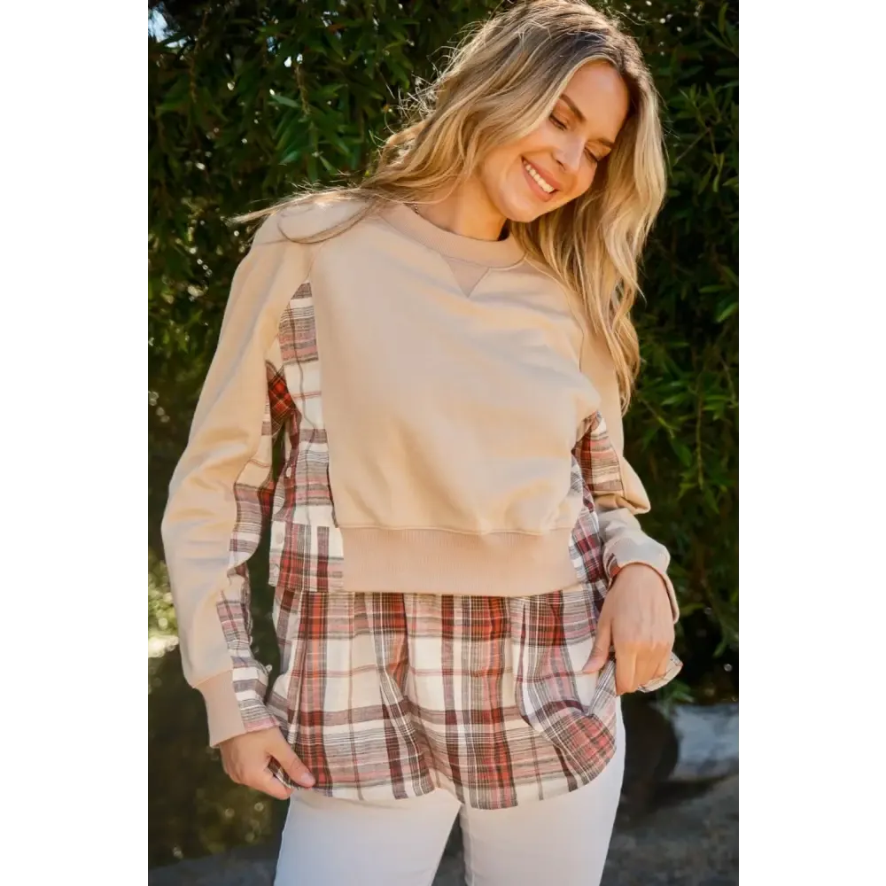 Elevate Your Wardrobe with Luxury Double-Layered Plaid Sweatshirt