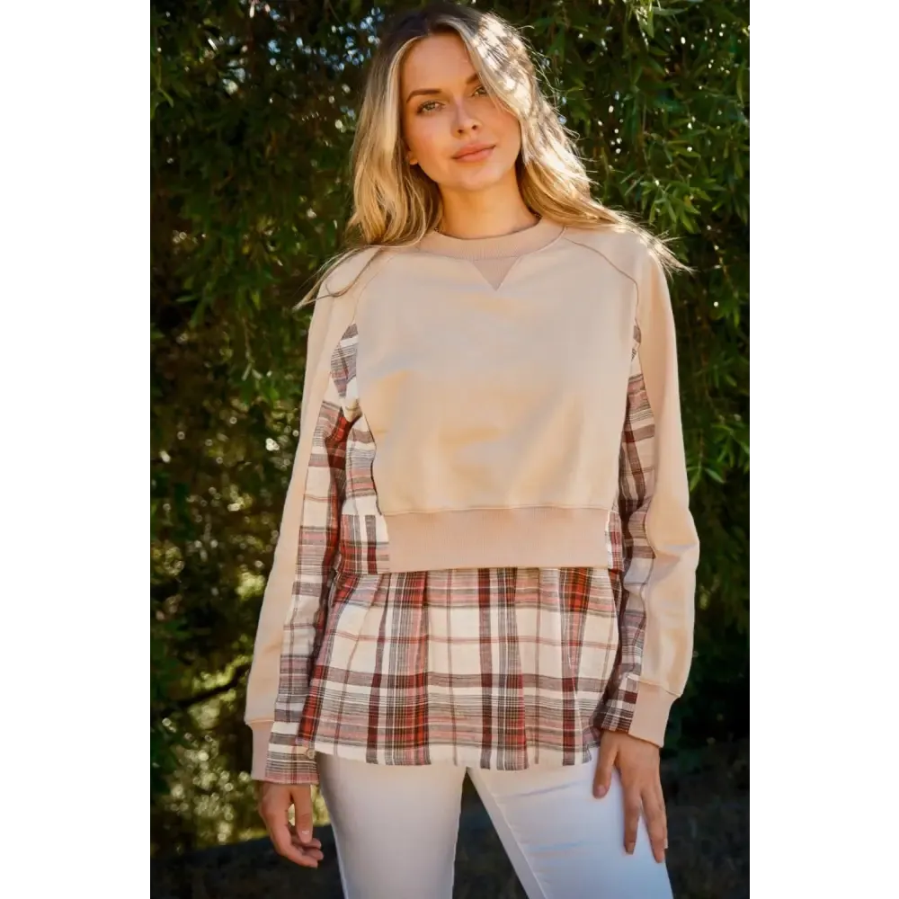Elevate Your Wardrobe with Luxury Double-Layered Plaid Sweatshirt