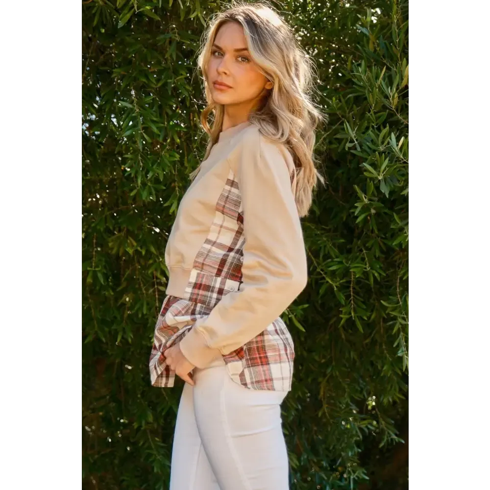 Elevate Your Wardrobe with Luxury Double-Layered Plaid Sweatshirt