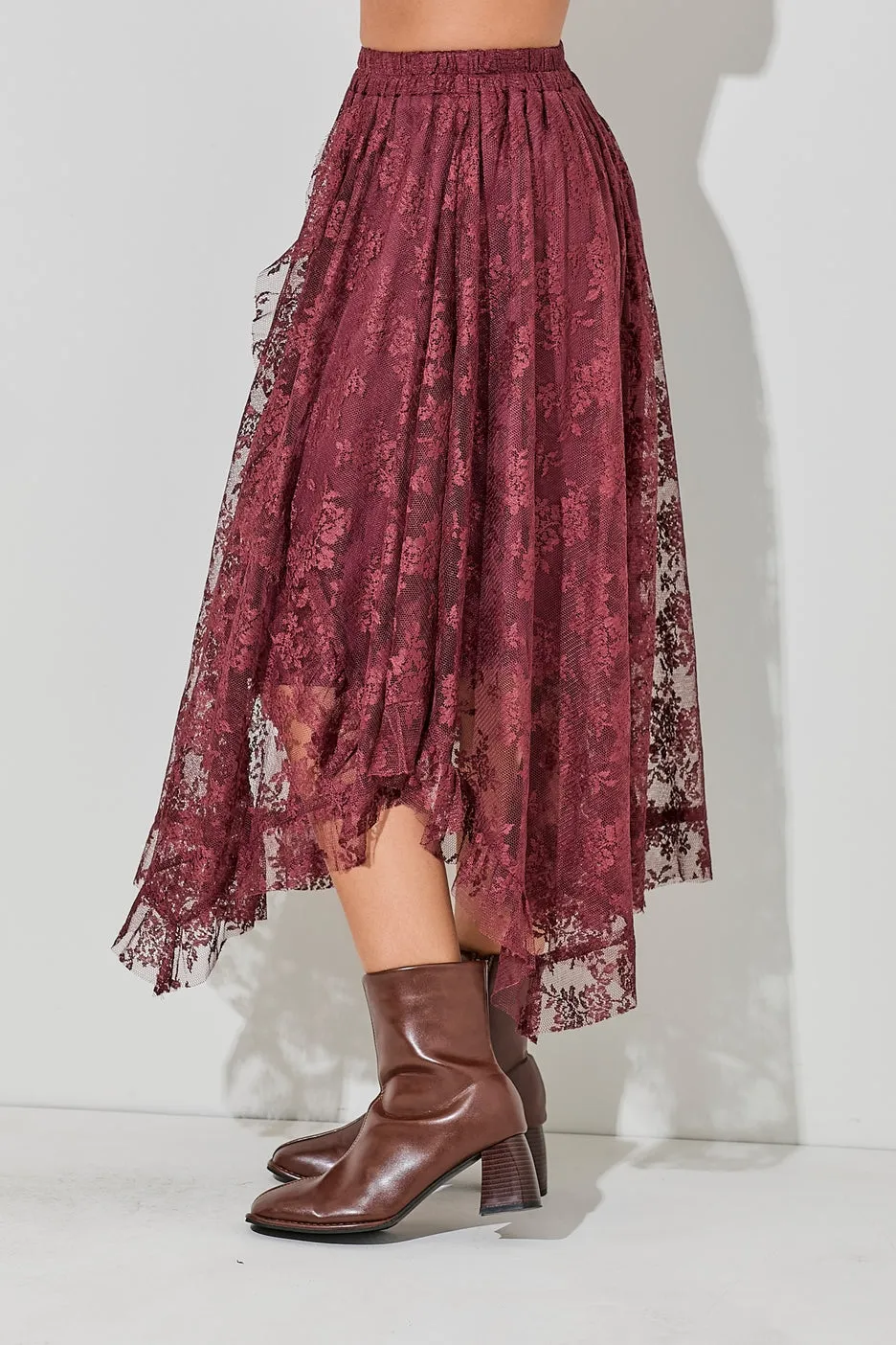 exile lace skirt - currant red