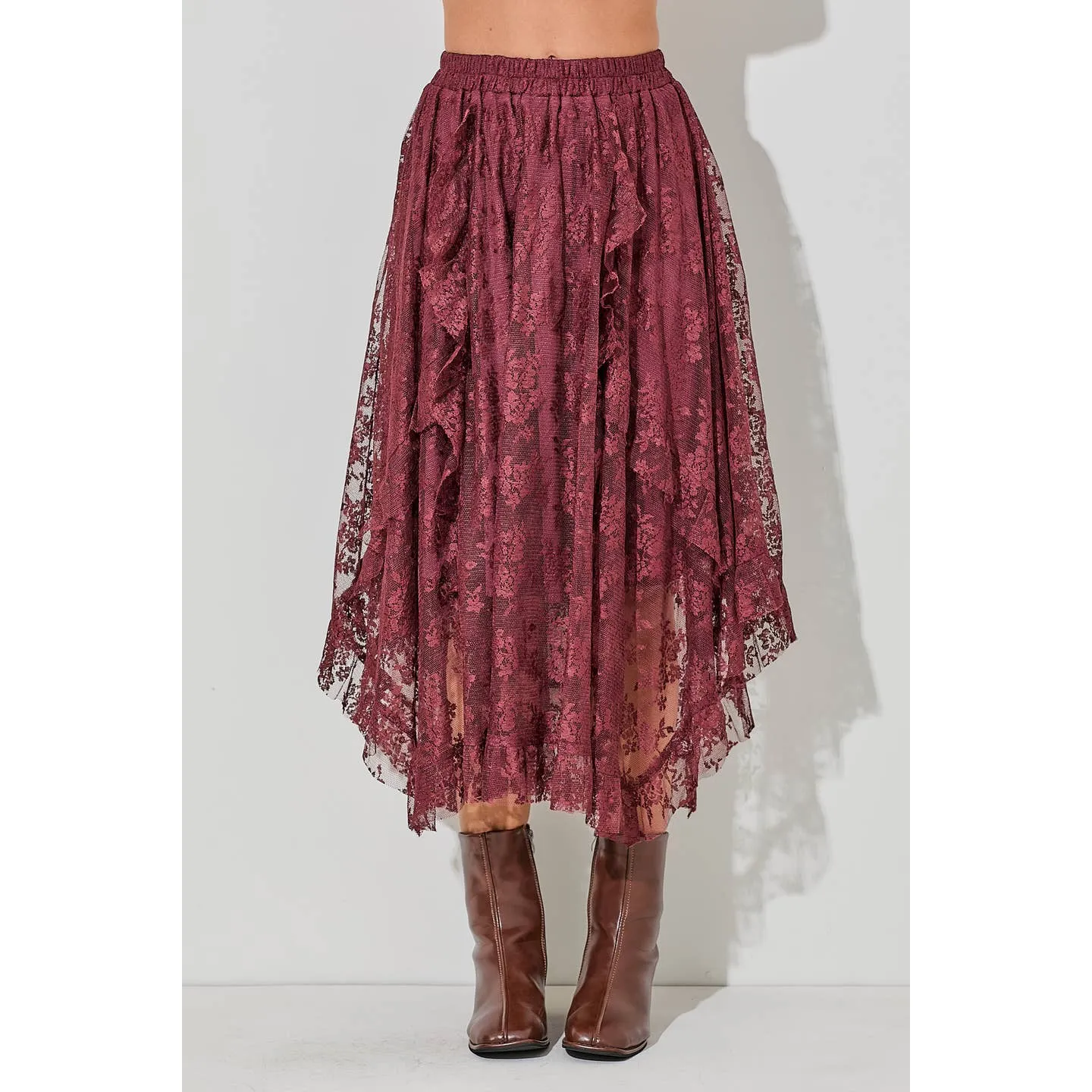exile lace skirt - currant red