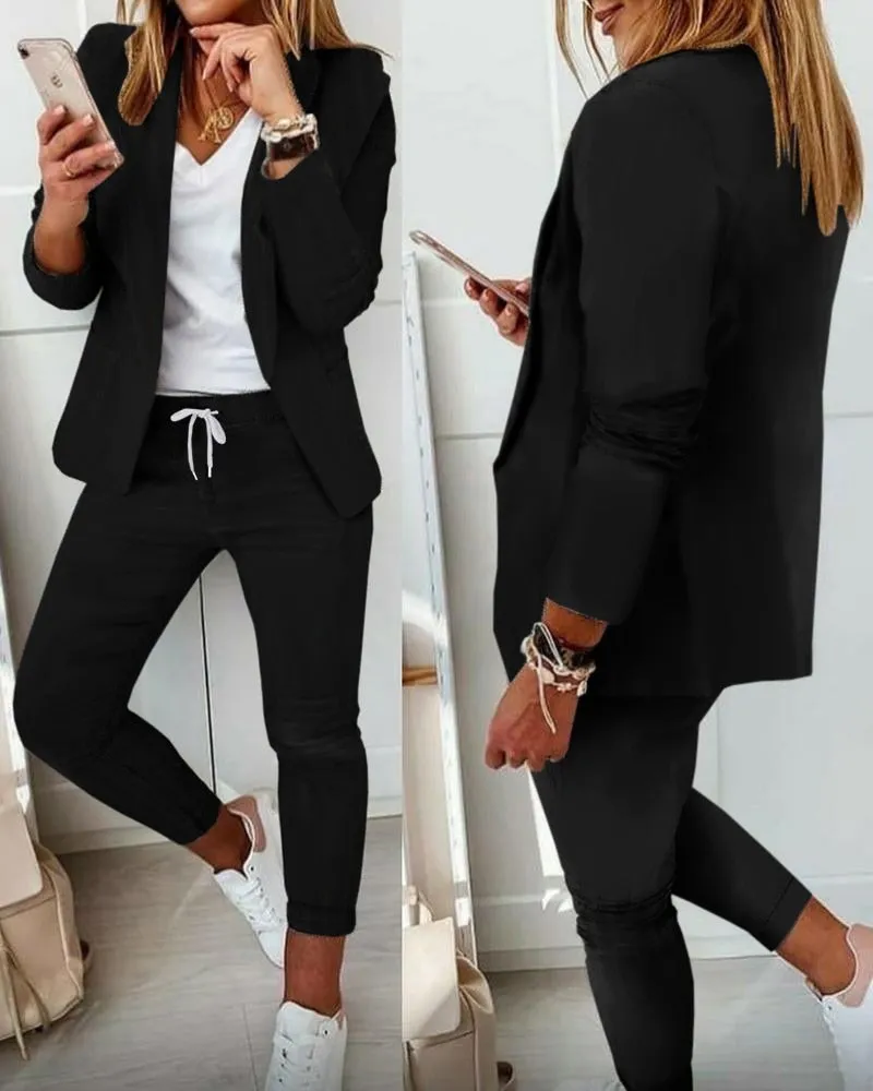 Fashionkova  2022 New Two-Piece Set High-Necked Long-Sleeved Tops   Pocket Pants Casual Autumn Winter Sweater Women Women's Trousers Suit