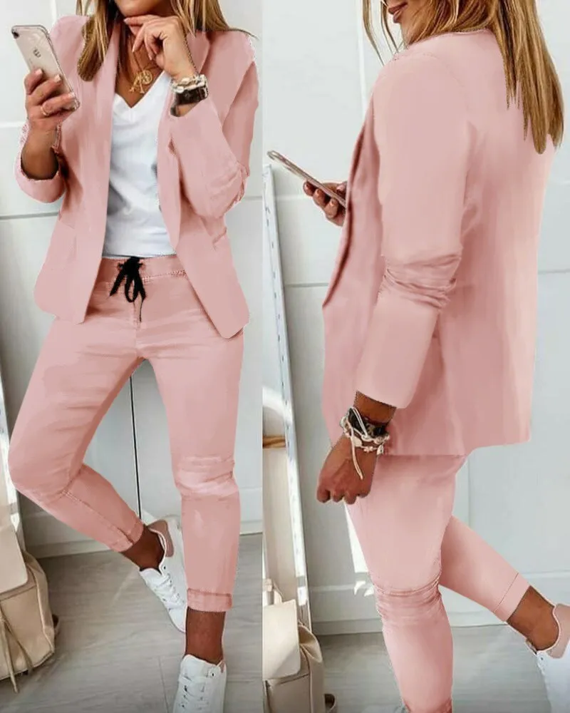 Fashionkova  2022 New Two-Piece Set High-Necked Long-Sleeved Tops   Pocket Pants Casual Autumn Winter Sweater Women Women's Trousers Suit