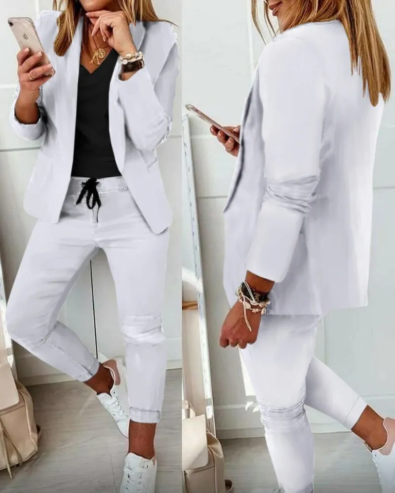 Fashionkova  2022 New Two-Piece Set High-Necked Long-Sleeved Tops   Pocket Pants Casual Autumn Winter Sweater Women Women's Trousers Suit