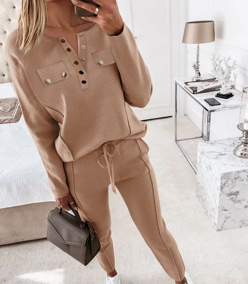 Fashionkova  2022 New Two-Piece Set High-Necked Long-Sleeved Tops   Pocket Pants Casual Autumn Winter Sweater Women Women's Trousers Suit
