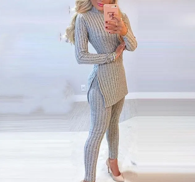 Fashionkova  2022 New Two-Piece Set High-Necked Long-Sleeved Tops   Pocket Pants Casual Autumn Winter Sweater Women Women's Trousers Suit
