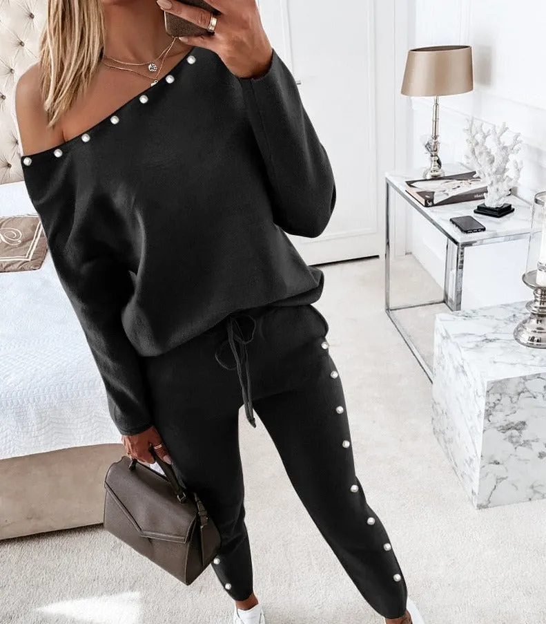Fashionkova  2022 New Two-Piece Set High-Necked Long-Sleeved Tops   Pocket Pants Casual Autumn Winter Sweater Women Women's Trousers Suit