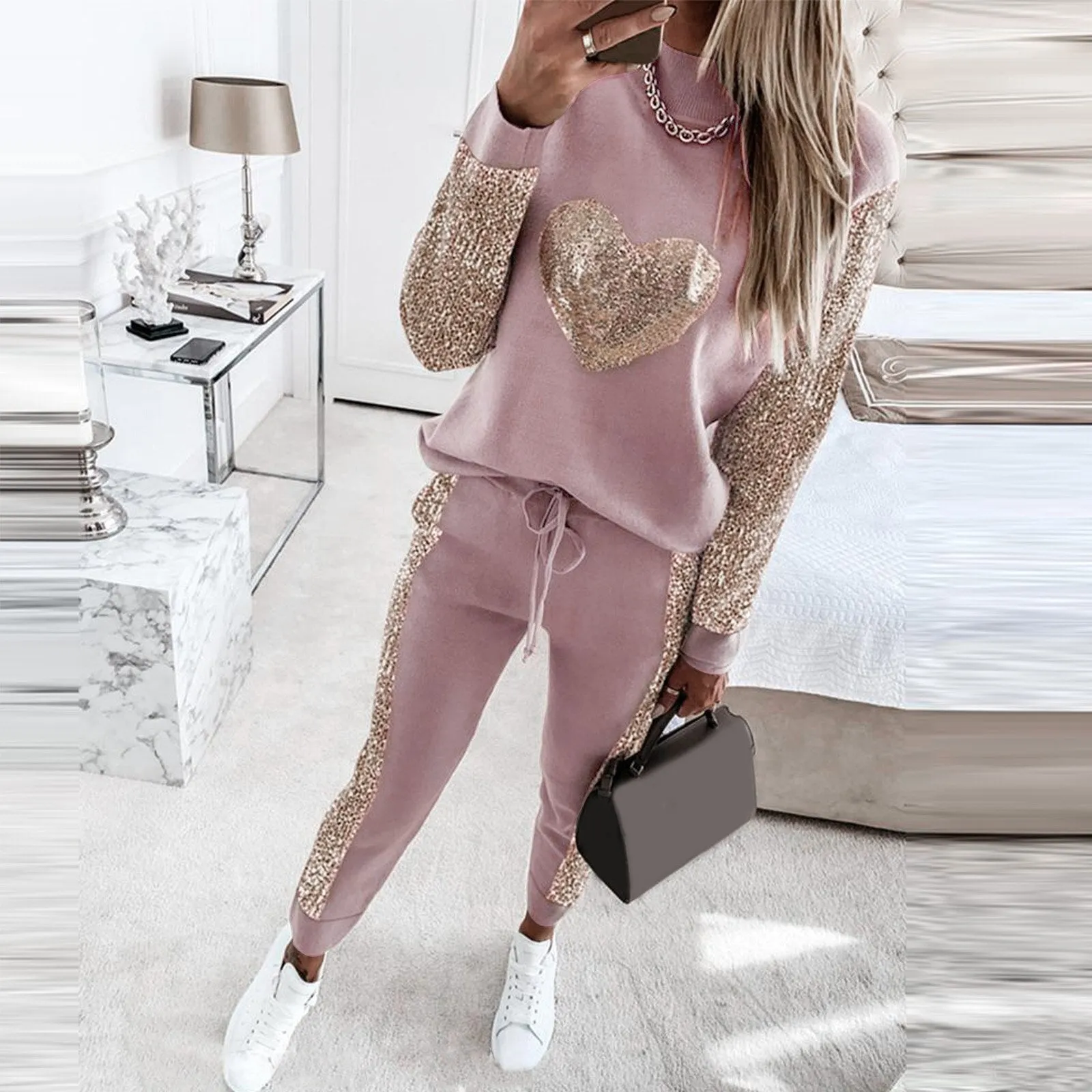 Fashionkova  2022 New Two-Piece Set High-Necked Long-Sleeved Tops   Pocket Pants Casual Autumn Winter Sweater Women Women's Trousers Suit
