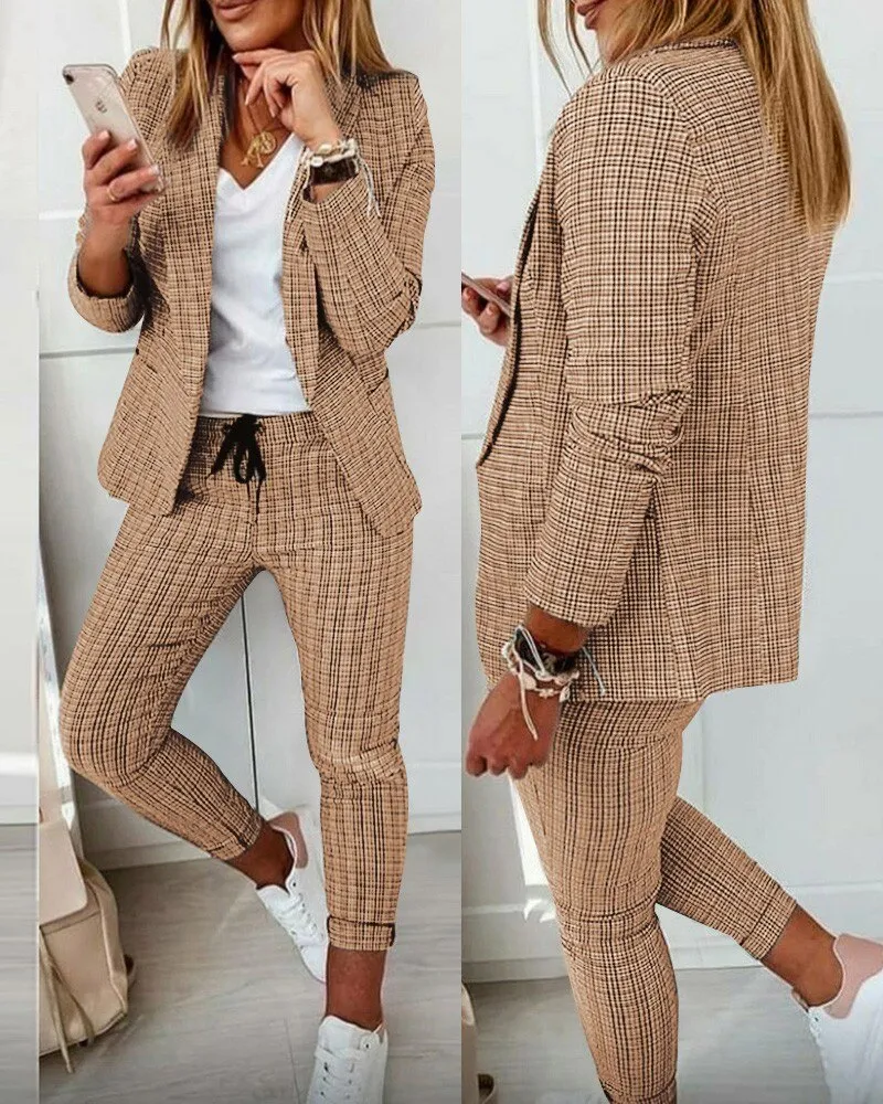 Fashionkova  2022 New Two-Piece Set High-Necked Long-Sleeved Tops   Pocket Pants Casual Autumn Winter Sweater Women Women's Trousers Suit