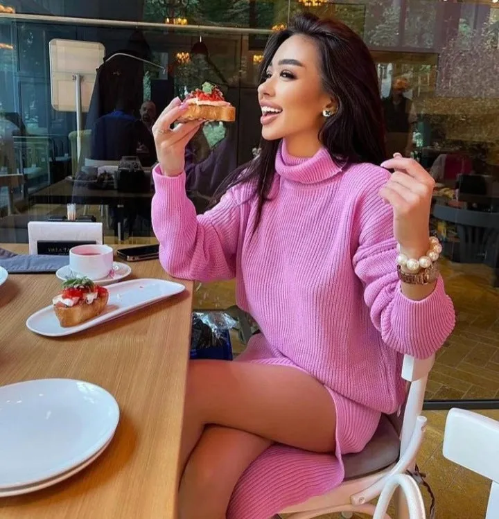 Fashionkova trending fall outfits 2024 Hot Sale Autumn and Winter New Turtleneck Loose Pullover Top Split Sexy Long Skirt Two-Piece Set